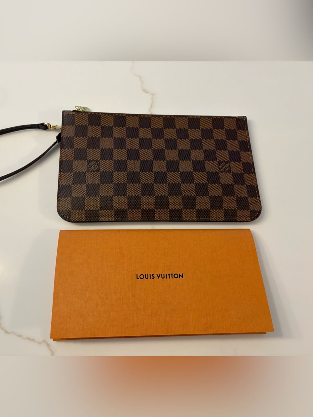 Louis Vuitton Damier Ebene Neverfull Zip Wristlet